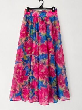 Floral Maxi Skirt in Bright Pink and Blue